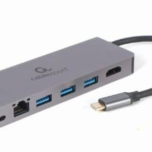 GEMBIRD ADAPTADOR USB-C A 5 EN 1 HUB + HDMI + PD 100W + LECTOR TARJETAS + LAN