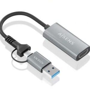 AISENS CONVERSOR HDMI A109-0913/ USB + USB TIPO-C 3.1 MACHO - HDMI MACHO/ 15CM/ GRIS