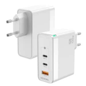 AISENS CARGADOR PARED ASCH-100W3P008-W/ 100W/ 1xUSB/ 2xUSB-C /BLANCO