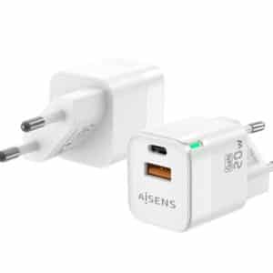 AISENS CARGADOR PARED ASCH-20W2P002-W/ 20W/ 1XUSB/ 1xUSB-C /BLANCO