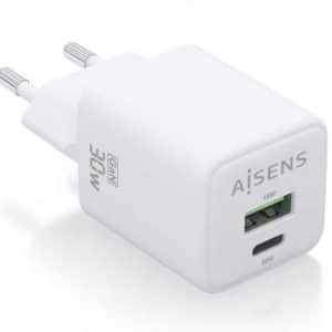 AISENS CARGADOR GAN DE PARED ASCH-30W2P037-W/ 30W/ 1XUSB/ 1xUSB-C /BLANCO
