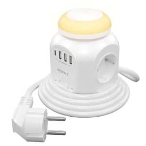 AISENS REGLETA 4 TOMAS CON INTERRUPTOR Y LUZ NOCTURNA / BLANCO 4 Tomas de Corriente/ 3 USB Tipo-C/ 2
