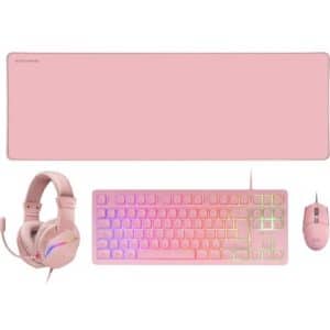 MARS GAMING TECLADO MCP-RGB3P + RATON OPTICO + ALFOMBRILLA XXL + AURICULARES ROSA
