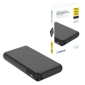 PLATINET POWERBANK 30.000mAh 100W PD/18 QC/EV-batería LI-ION 1400 CICLOS NEGRO