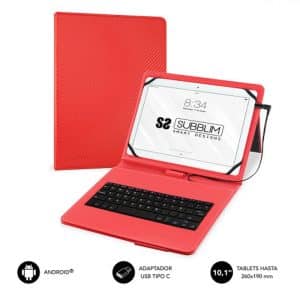 SUBBLIM FUNDA CON TECLADO KEYTAB PRO MICRO USB - USB C rojo