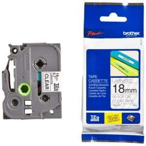 BROTHER CINTA LAMINADA TZE-141 18MM TEXTO NEGRO SOBRE FONDO TRANSPARENTE. ANCHO: 18 MM. LONGITUD: 8