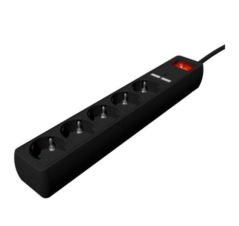 GEMBIRD REGLETA 5 TOMAS CON INTERRUPTOR/ NEGRO 1.5M USB 2A