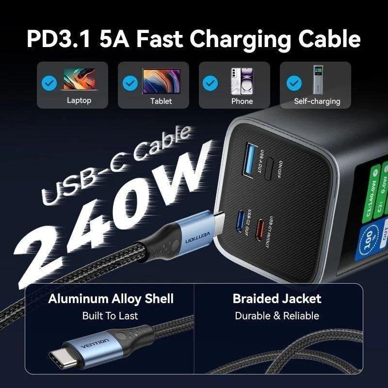 POWERBANK VENTION 27000MAH USB-A + 2USB-C DISPLAY 140W GREY - Imagen 2