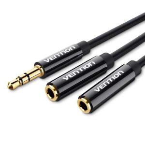 CABLE AUDIO VENTION JACK 3.5/M - 2X JACK 3.5/H 30CM BLACK