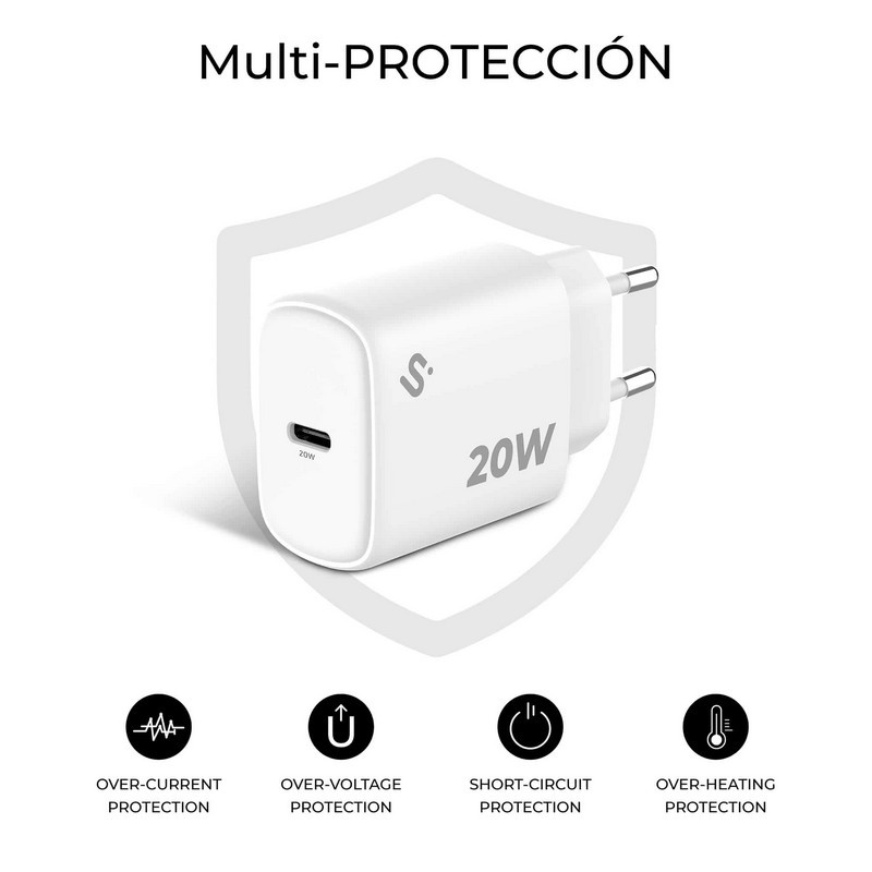 CARGADOR DE PARED SUBBLIM GAN USB-C 20W WHITE - Imagen 2