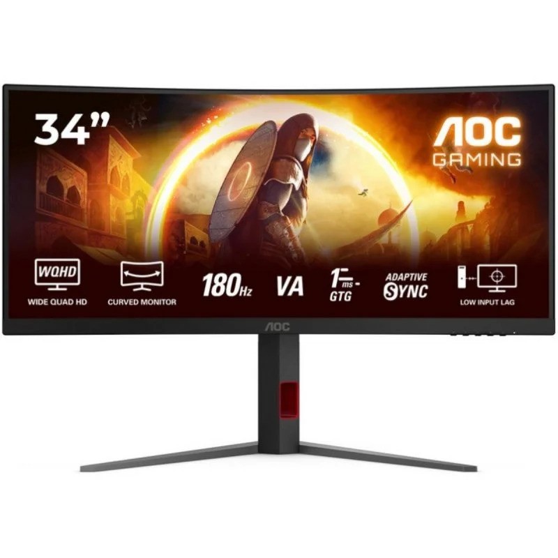 MONITOR GAMING AOC 34 WQHD 180HZ ULTRAPANORAMICO CURVO ERGONOMICO HDMI DISPLAYPORT BLACK