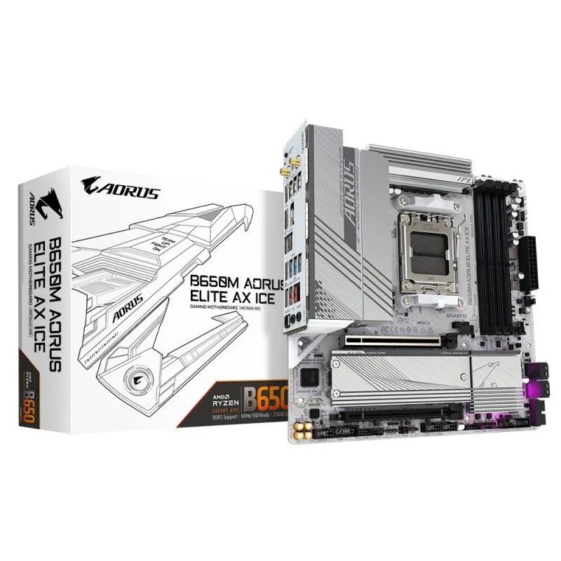 PLACA BASE GIGABYTE GA-B650M-AORUS ELITE AX ICE AM5 MATX 4XDDR5 WIFI HDMI DP